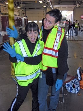 Me & a classmate in our safety vests waiting for the next collection.