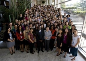 D.O. student Jenell with the other World Health Org. interns meeting WHO Director General Chan.