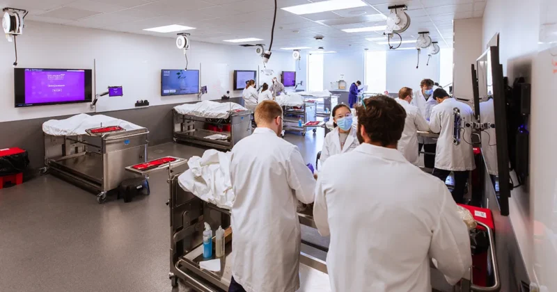 Osteopathic medical students at Des Moines University learn anatomy in a state-of-the-art anatomy lab.