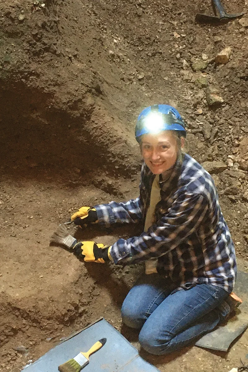Lindsay Mahaney. D.O.’26, on her first trip to the Natural Trap Cave in 2021. Photograph by Mike Fallon