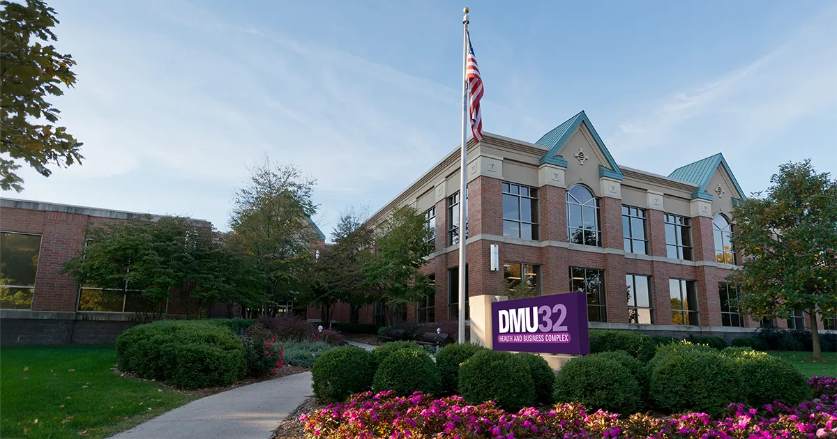 Exterior of the Wellness Center at DMU32 Health and Business Complex.