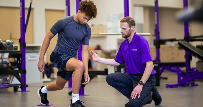 Shane McClinton works with a patient during a physical therapy session.