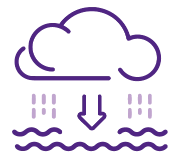 Icon showing a cloud with raindrops and standing water below.