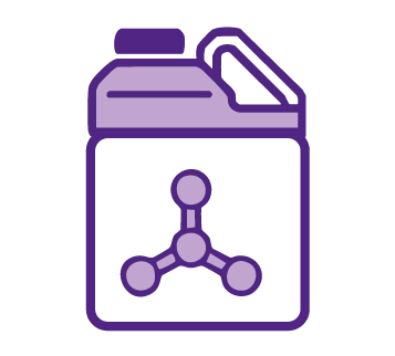 Icon showing a plastic jug with a artistic chemical compound on the label.