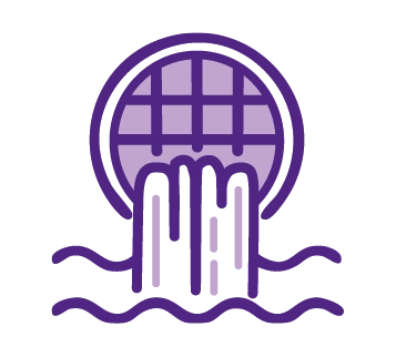 Icon showing water runoff from a pipe system.