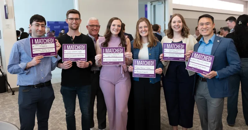 DMU College of Podiatric Medicine and Surgery students pose for a group photo on Match Day to celebrate residency matches.