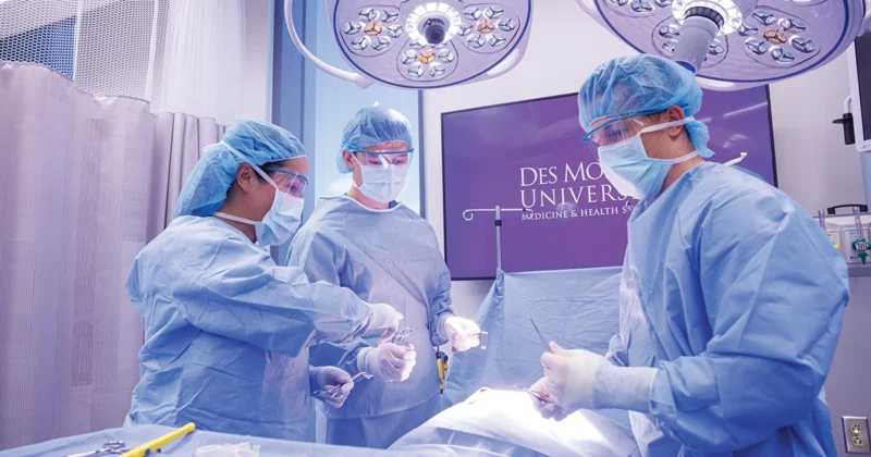 DMU students in the surgery lab.