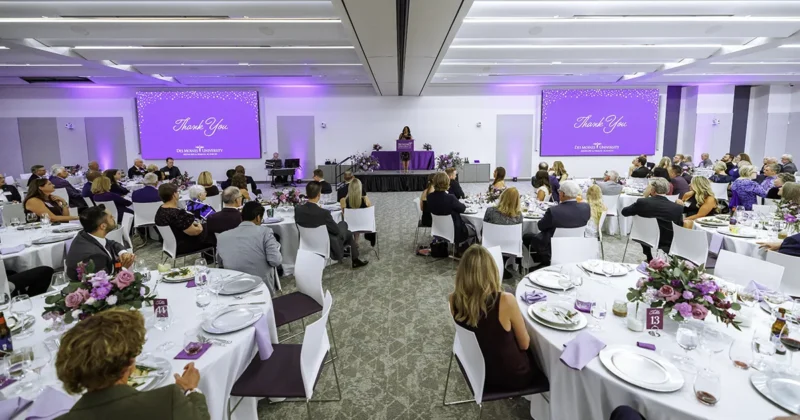 DMU alumni, donors and other guests gather for a formal dinner presentation at the the 2026 Grand Celebration event.