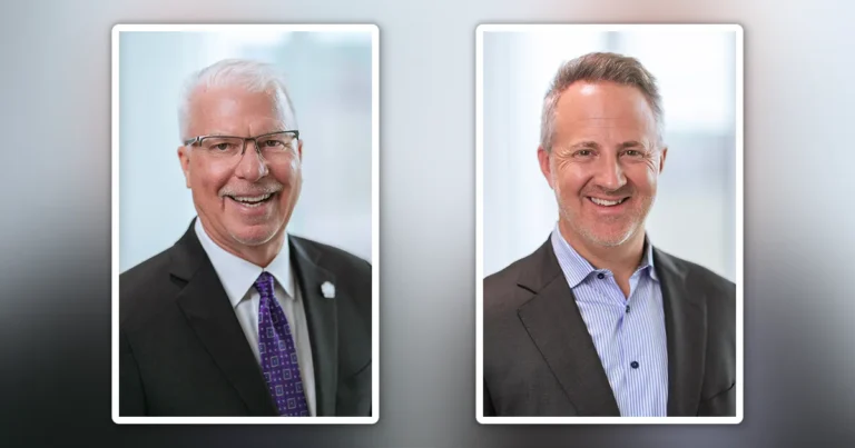 Composite photo showing professional headshots for Gary Stuck, DO’83, FAAFP (left), and Matthew McKinney, JD