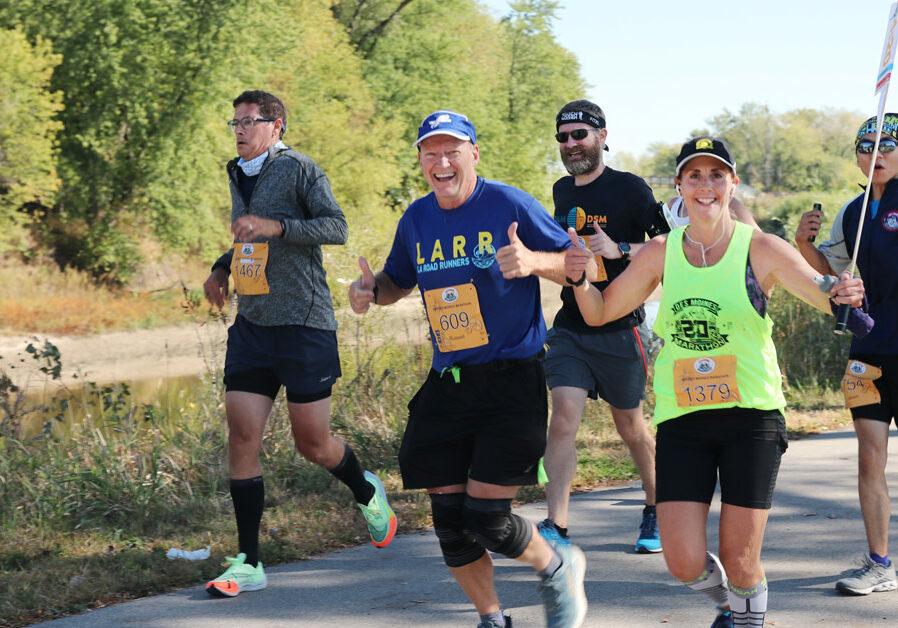 Runners participating in the IMT Des Moines Marathon, for which DMU provides training programs.